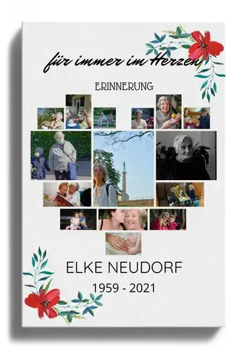 Trauercollage - Fotocollage mit Blumenmotiv in Herzform
