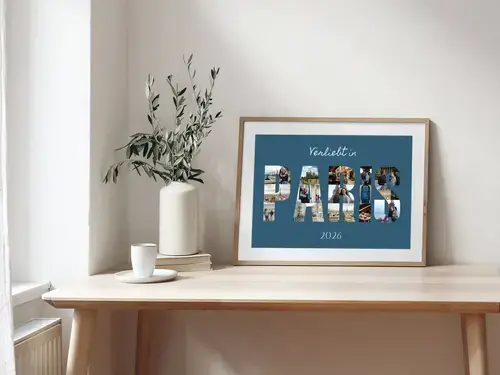 Buchstabencollage Paris - Urlaubsfotos auf Leinwand