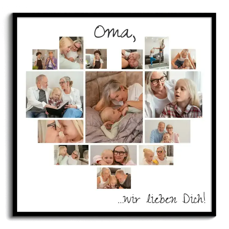 Fotocollage als Herz Oma wir lieben dich als besondere Aufmerksamkeit fuer Grosseltern