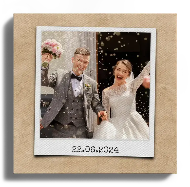Hochzeitsbild im Polaroid-Stil mit Datum