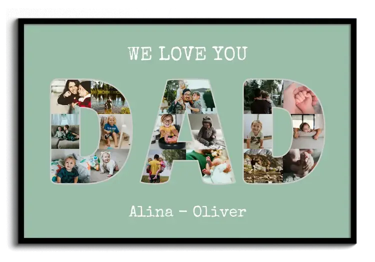 Personalisiertes Fotogeschenk Vatertag mit Buchstaben DAD WE LOVE YOU