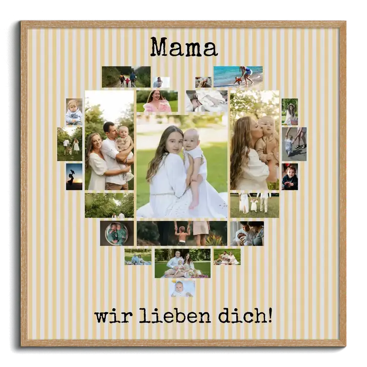 Personalisiertes Geschenk Mutter Fotos als Herz angeordnet mit Botschaft MAMA WIR LIEBEN DICH
