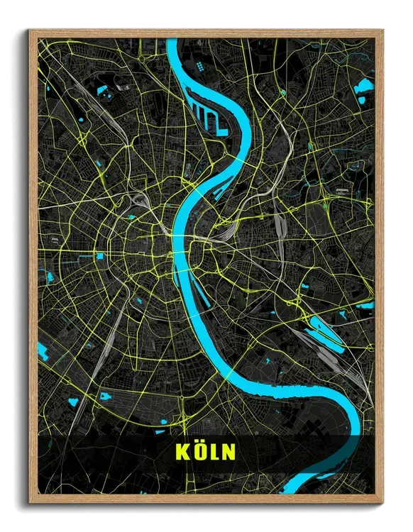 City-Map Köln Nacht-Neon-Stil