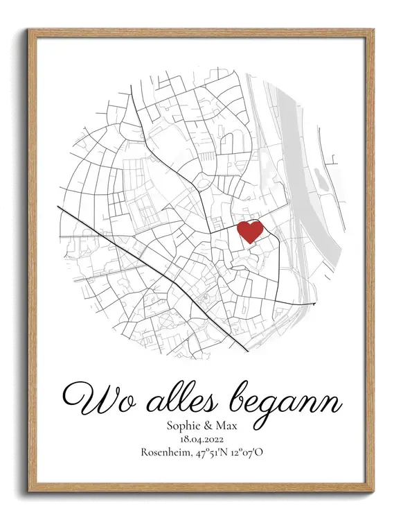 Personalisierte Rundkarte "Wo alles begann" für Paare