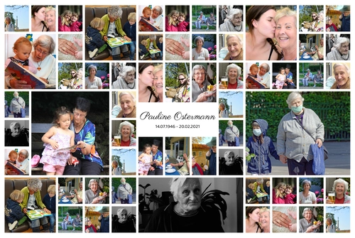 Collage mit vielen Fotos zum Andenken bei Tod