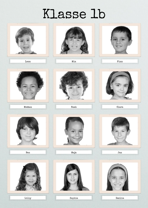 Fotos aller Schüler einer Klasse mit Namen beschriftet als Collage ganz einfach erstellt